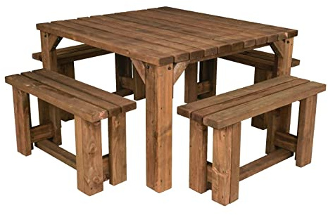 Arbor Garden Solutions Quadrum Wooden Picnic Table Set, Rustic Brown