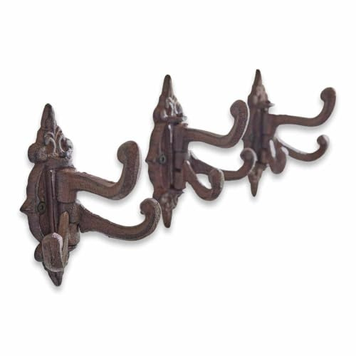 Loberon Haken 3er Set Gratton, antikbraun | Authentisches Vintage-Design, Horizontal Beweglich, Dreifach-Wandhaken, Garderobe, Ordnungshelfer, Gusseisen