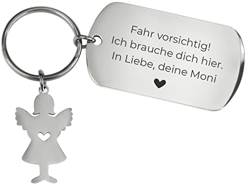 LAUBLUST Personalisierter Schlüsselanhänger mit Schutzengel - Herz Motiv - Geschenk Familie & Freunde | in Geschenkbox