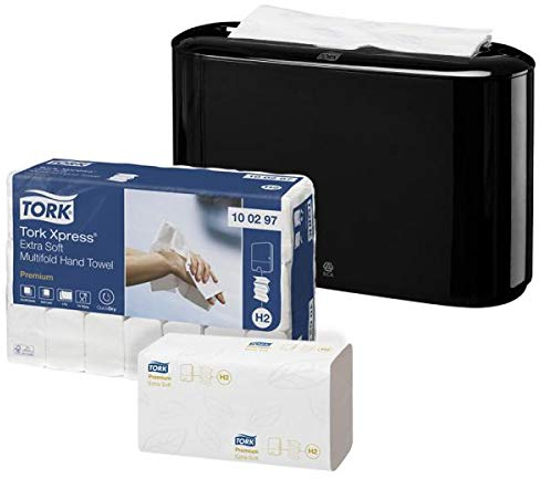 Tork Papierhandtuchspender Tischspender inkl. 21 Bündel Multifold Handtücher - Schwarz