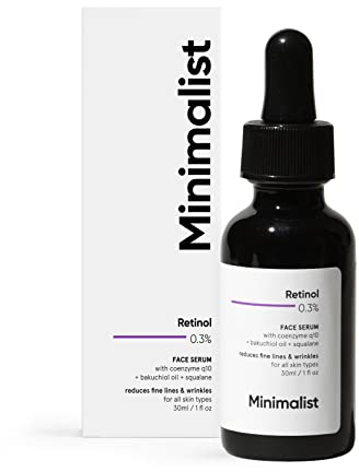 Minimalist Sérum pour le visage avec 0,3 % de rétinol anti-âge | Sérum visage de nuit avec rétinol et Q10 pour réduire les rides et ridules | Pour homme et femme Transparent 30 ml (1 pièce)