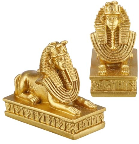 NUOBESTY 2 Stück Harz Sphinx Dekoration Golden Ägyptische Sphinx Sammlerstück Handwerk Figur für Desktop Bücherregal Ornamente