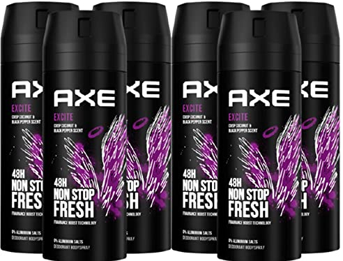 6x Axe Bodyspray Excite ohne Aluminiumsalze 150 ml