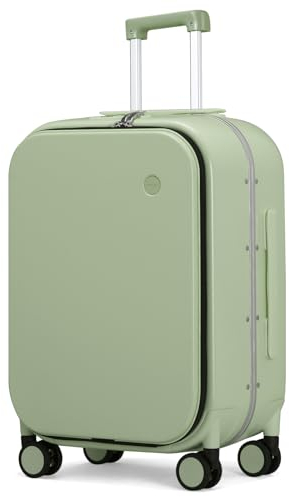 Hanke Handgepäck 18-Zoll-Koffer mit Laptoptasche Vorne, Reisegepäck Aluminiumrahmen PC-Hartschale mit Spinner-Rädern TSA-Schloss und Abdeckung (Nicht für Untersitz), Avocadogrün