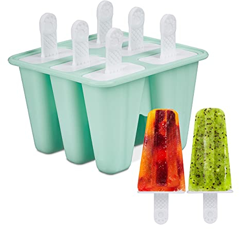 Relaxdays Eisformen Silikon, 6 Eis am Stiel Formen, je 80 ml, DIY, Wassereisformen für Kinder & Erwachsene, türkis/weiß