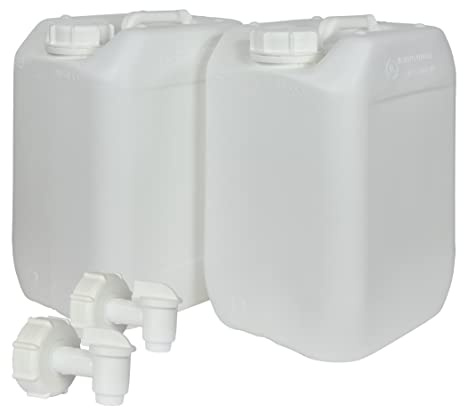 Garrafa con Grifo Blanca 10 litros. Apta para uso alimentario. Boca ancha. Idónea como depósito de agua potable. Resistente a químicos. (2 Unidades).