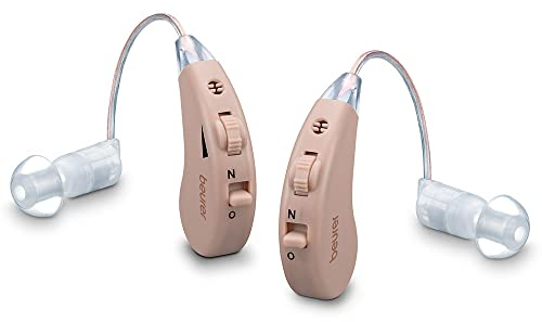 Beurer HA 55 Paar Hörgeräuschverstärker, 2er Set, ergonomische Passform, je 3 Aufsätze, klarer Klang dank RIC-Bauweise, USB Ladestation, Aufbewahrungsbox, Trocknungskapseln