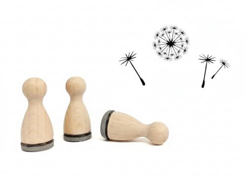 Ministempelset Pusteblume | 3 Stempel mit 12mm Durchmesser | Holzstempel Frühling/Ostern