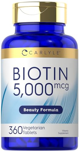 Carlyle Biotin 5000mcg | 360 Vegetarian Tablets | Beauty Formula Supplement for Hair, Skin, and Nails | Non-GMO, Gluten Free