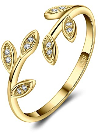 JewelryPalace Hoja de Olivo Anillo Ajustable en Plata y Oro 14k Rosa, Sencillo Diseño de Jardín con Circonita, Elegante Piedra Preciosa, Regalo Promesa para Mujer