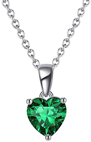 Bellitia Jewelry 925 sterlingsilver hjärta halsband januari månadssten ädelsten hänge med granat, årsdag födelsedagspresent fina smycken presenter till kvinnor flickor, Smaragd