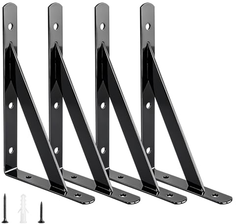 Ouvin 4 Pack Black Shelf Brackets Heavy Duty for Easy Installation 300mm