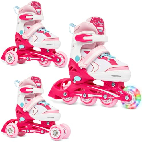 RAVEN - Inline skridskor för barn och vuxna - Triskates, Justerbara rullskridskor 3-i-1 för barn och vuxna - Lia Pink, 34-37 (21,5-24 cm)