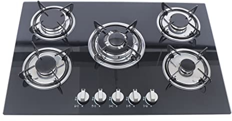 Einbau Gas Kochfeld, 5 Flammen Gaskochfeld Einbauherd Gaskocher Glaskeramik für Erdgas und Propangas