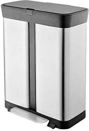 HASMI Poubelle d'extérieur avec Couvercle Poubelle en Acier Inoxydable Grande Poubelle extérieure, Poubelle écologique Double Baril Grande Poubelle d'un Gallon (Color : with Cover, Size : 60L)