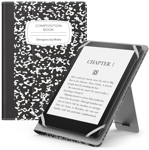 MoKo Hülle Kompatibel mit 6-7“ Tablet, Slim PU Tablet Schutzhülle mit Auto Schlaf/Aufwach Handschlaufe für 6-7“ Tablet, Schwarzes Notizbuch