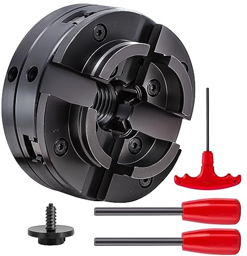 CXRCY 4Inch Lathe Chuck for Woodworking, 4 Jaw Self-Centering Wood Lathe Chuck Set with 1x8TPI Thread