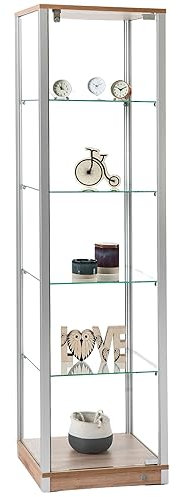 ALBO Glasvitrine mit Höhenverstellbaren Glasböden | 50 x 46 x 190 cm | Wohnzimmerschrank Sammlervitrine Vitrinenschrank (Sonoma-Eiche)