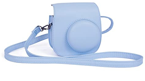 Riosin Instant Mini 12 Protective Case for Fujifilm Instax Mini 12/11 Camera,Premium PU Leather Camera Bag Cover with Pocket and Removable&Adjustable Strap (Pastel Blue)