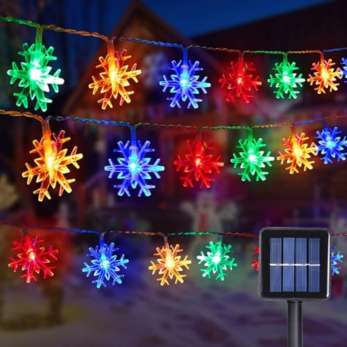 LED Solari Luci Stringa, 12M Fiocco di Neve Luci Stringa, 100 LEDs 8 Modalità Impermeabile Luci di Natale Interni Esterni per Decorazioni Natalizie, Giardino, Camera da Letto (Fiocco di Neve, Colore)