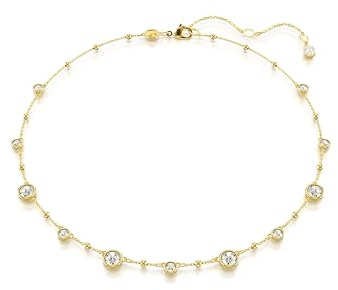 Swarovski Collana Imber, Taglio Round, Design sparpagliato, Bianca, Placcato color oro