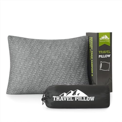 PEUJEW Cuscino da campeggio da viaggio, piccolo cuscino in memory foam, comprimibile, rigido, traspirante, ideale per escursioni, aereo e auto