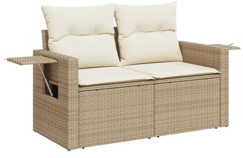 vidaXL Gartensofa mit Kissen 2-Sitzer Beige Poly Rattan