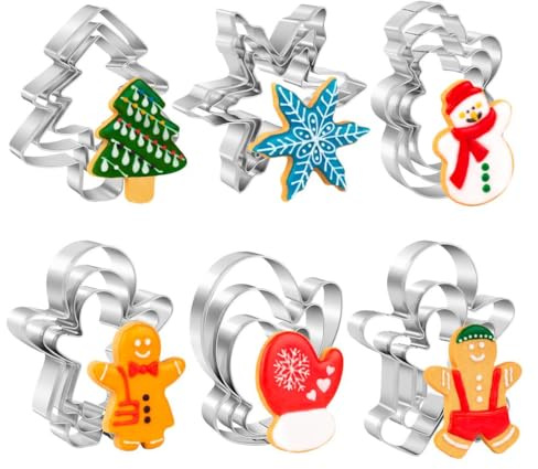 BYkooc Christmas Cookie Cutter Set,18 Piece Stainless Steel Winter Christmas Cookie Cutters Shapes for Baking - Christmas Tree,Snowflake,Snowman,Gingerbread Man,Gingerbread Girl,Mitten, Silver
