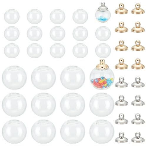 PH PandaHall 60 Sets Mini Kugelflaschen Aus Klarem Glas Leere Wunschball Flaschen 16mm/10mm DIY Anhänger Mit Kappe Für Charms Ohrringanhänger Halsketten Schmuckherstellung.
