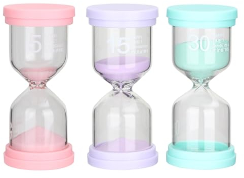 3 Stück Sanduhren, 5/15/30 Minuten Sanduhr Macaron-Farbe Sanduhren Set Glas Hourglass Kinder Sand Timer für Klassenzimmer Büroküchen Spielzeitmesser und Dekorationen