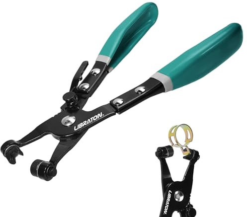 LIBRATON Hose Clamp Pliers, Professional Hose Clamp Tool with Swivel Flat Band for Removal and Installation on Flat-Band or Ring-Type Hose Clamps, for Car Fuel Oil Water Pipe Repair Tools