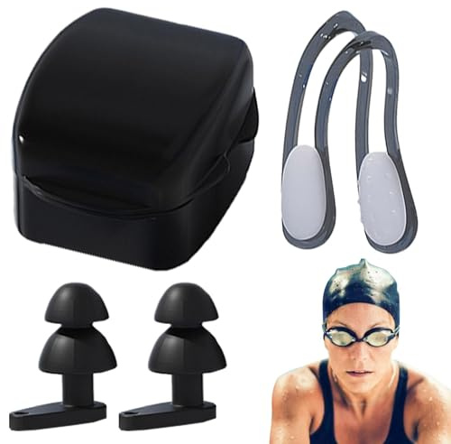 Tapones para los oídos de natación y nariz, protección para los oídos y la nariz, tapones de silicona para los oídos con pinza para la nariz, reutilizables, suaves, con pinza para la nariz, para