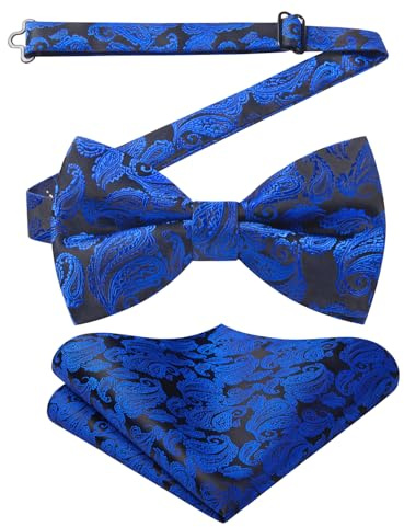 Enlision Fliege Mit Einstecktuch fur Herren Paisley Vorgebunden Fliegen für Hochzeit Anzug Smoking