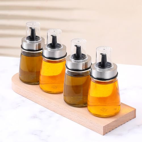 JOUTYFOR 4 Pack 180ml/6 oz Airtight Olive Oil Dispenser Bottle,Oil and Vinegar Cruet Set for Kitchen and BBQ, Oil Decanter for Cooking Wine/Soy Sauce/Vinegar, Leak-Proof Spout with Dust Cap