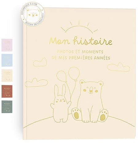 HuBorns - Livre de Naissance Bébé pour Coller des Photos et Écrire avec plus de 50 Pages et Autocollants, Album Photo Bebe de Première Année jusqu'à ses 5, Idéal comme Cadeau Naissance Fille et Garçon