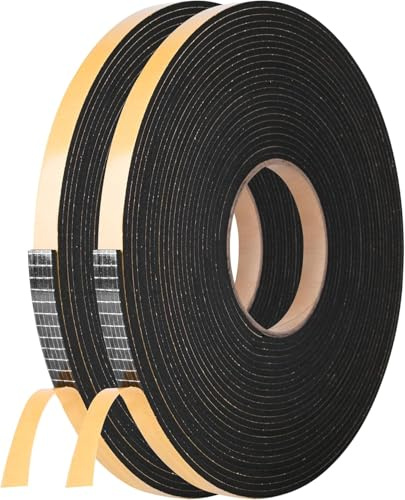 2 Rolls Self Adhesive Foam Tape Weatherstrip 25.4mm(W) x19mm(T) x2m (L) High Density Foam Insulation Strips Seal Weather Stripping with Strong Adhesive for Door and Window Soundproofing