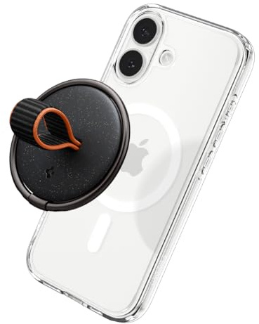 Spigen O-Mag MagFit MagSafe Ring, Magnetic Phone Holder Grip Stand [Nylon Strap] Compatible with iPhone 17 16 15 14 13 12 17e & MagSafe Cases for Samsung S26 S25 Google Pixel 10 10a 9 9a - Black
