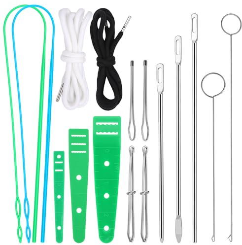 BUOKKON 14Pcs Drawstring Threader, Loop Turner Sewing Tool, Metal Drawstring Threader Tool with Bodkin, Plastic Flexible Drawstring Threaders for Easy Hoodie Jacket, Pants, Bags and Shorts Threading