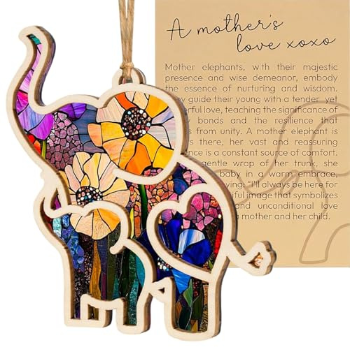 Elephant Gifts for Women, Elephant Birthday Gifts for Mum from Sister, Friends, Motherhood Elephant Decor Ornament With Mum Card for Christmas Tree, Mother's day