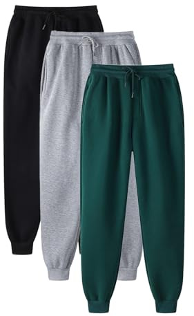 Pack de 3 pantalones de chándal unisex para otoño/invierno, cintura alta, cintura alta, pantalones de fitness, monocolor, elásticos, ligeros y cómodos, pantalones de chándal para correr al aire libre