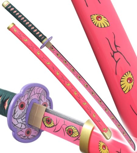 Katana en Bois Kokushibo Epee Kimetsu No Yaiba Sabre Cosplay - Lame Decoration + Présentoir en Bois Inclus