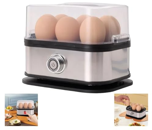 Smart Egg Cooker with Auto Shut-Off, Rapid Egg Cooker, 6-Egg Capacity Perfect Soft Hard Boiled Eggs, Multifunctional Stainless Steel Food Steamer for Dumplings, Veggies