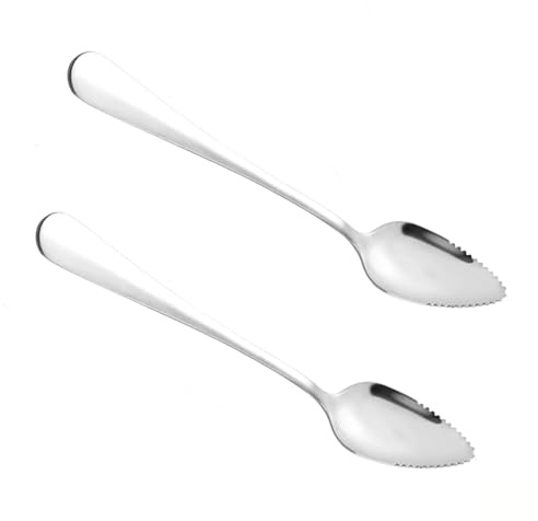 2 PCS Grapefruit Spoons Set, Stainless Steel Sharp Spoon Silver Citrus Scraping Spoon for Grapefruit Kiwi Orange Dessert