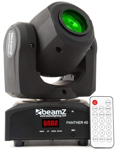 BeamZ Panther 40 beweglicher Kopf mit LED-Discolicht, 45 W, Fernbedienung, DMX Controller, 7 Gobos-Muster und Musiksteuerung, mobiles Scheinwerfer mit Discolichtern