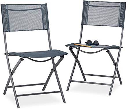 Relaxdays Set 2 Sedie Pieghevoli da Balcone Metallo Plastica Seduta da Giardino HxLxP: 87 x 55 x 48 cm, Antracite