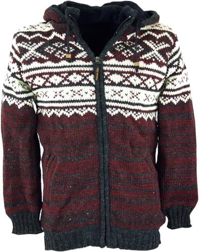 Guru-Shop, Cardigan con Motivo Norvegese, Giacca in Lana, Giacca Nepal Rossa, Modello 20, Dimensione Indumenti:L, Giacche, Cardigan e Poncho