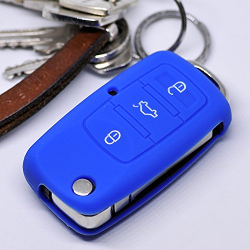 Auto Schlüssel Hülle Silikon Schutz Cover für VW Seat Skoda 3 Tasten bis 11/2009 / Farbe: Dunkelblau