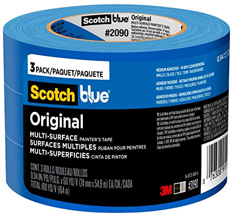 ScotchBlue Original Multi-Surface Painters Tape, 1 Inch Wide (0.94 in. x 60 Yds), 3 Rolls, Blue Paint Tape Protects Surfaces and Removes Easily, Masking Tapes for Indoor and Outdoor Use (2090-24EC3)
