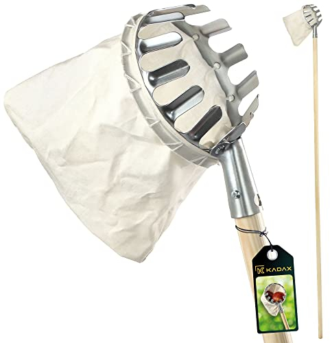KADAX Pflücker mit langem Stiel aus Holz, Obstpflücker mit Beutel, Obstsammler für Äpfel, Kirschen, Birnen, Obstfänger, Apfelpflücker, Obsternter (176 cm)