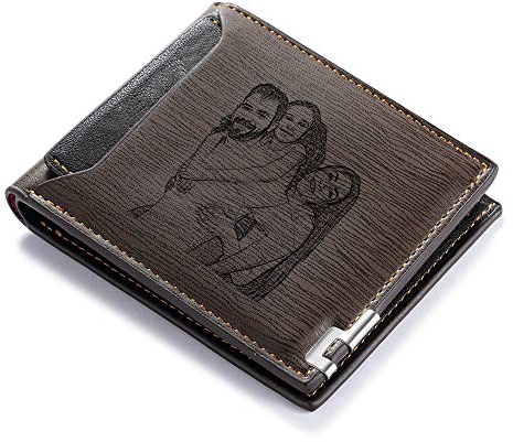 Personalisierte Foto Brieftaschen Benutzerdefinierte Leder Geldbörsen für Herren mit Text Datum Gravierte Karten Brieftasche für Familie Freund Sohn Geschenk zum Valentinstag Vatertag (Brieftaschen 3)